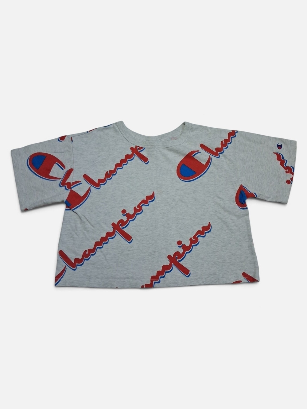 Champion Women's Reverse Weave Crop Gray T-Shirt Logo Print Small